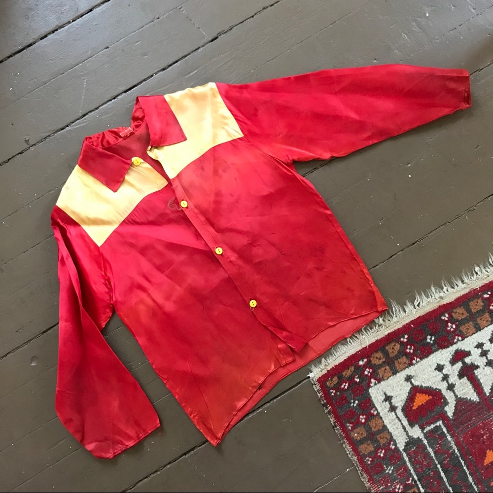 40s distressed unisex western shirt, satiny shine